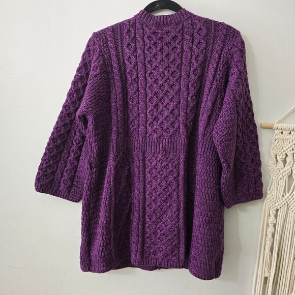 Kilronan Wear 100% Merino Wool Sweater Cardigan Purple Size L Large - Picture 8 of 11